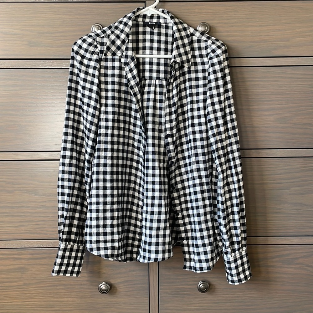 Paige Black and white checked long sleeve button down shirt size small